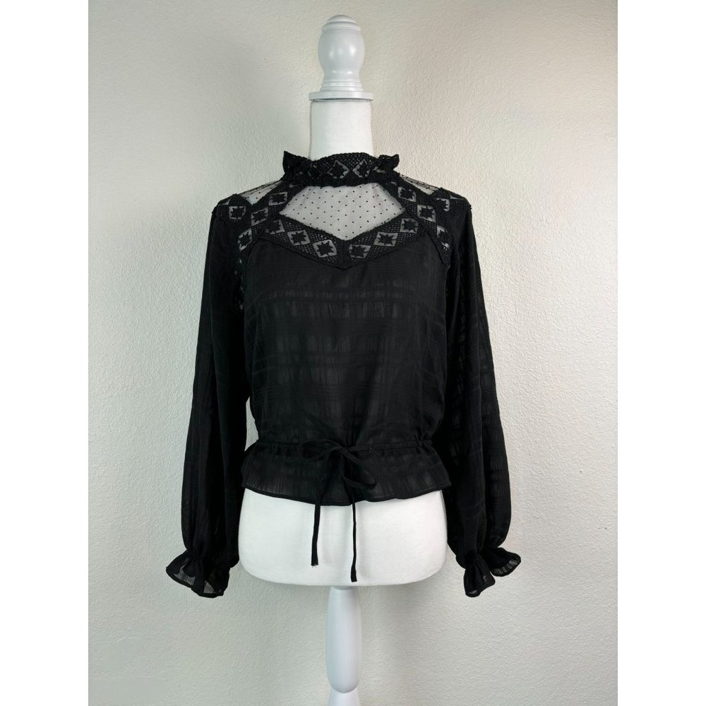 ASTR the Label women's small black long sleeve cottagecore lace peasant blouse